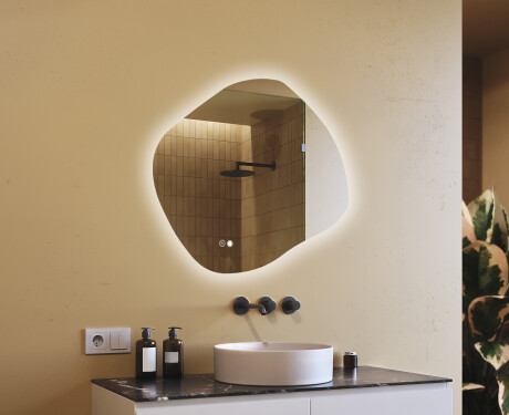 Badezimmerspiegel mit Beleuchtung, 94×84 cm, zweifarbig, Touch‑Schalter, Heizmatte