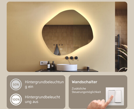 Badezimmerspiegel mit Beleuchtung, 94×84 cm, zweifarbig, Touch‑Schalter, Heizmatte #4
