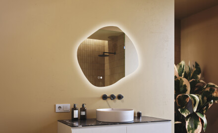 Badezimmerspiegel mit Beleuchtung, 94×84 cm, zweifarbig, Touch‑Schalter, Heizmatte