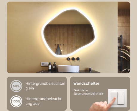 Badezimmerspiegel mit Beleuchtung, 104×94 cm, zweifarbig, Touch‑Schalter, Heizmatte #4