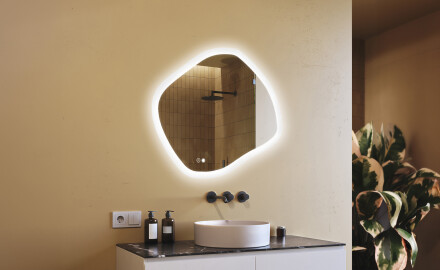 Badezimmerspiegel mit Beleuchtung, 104×94 cm, zweifarbig, Touch‑Schalter, Heizmatte