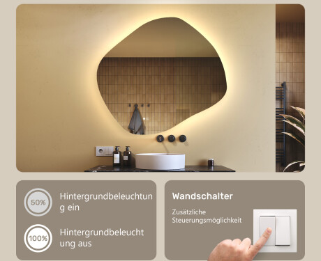 Badezimmerspiegel mit Beleuchtung, 104×94 cm, zweifarbig, Touch‑Schalter, Heizmatte #4