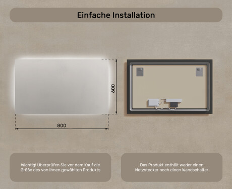 Beleuchteter Badezimmerspiegel 60x80/80x60 cm mit neutraler Lichtfarbe 4500K #6