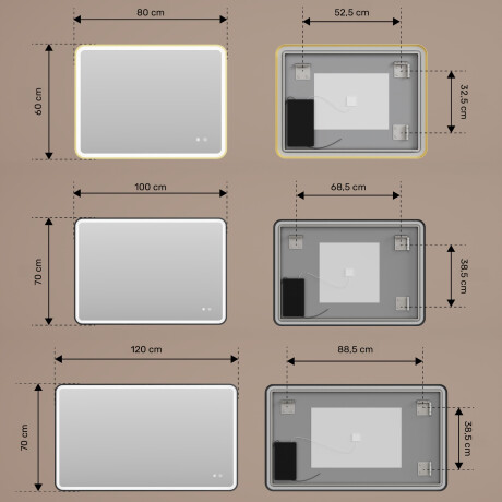Abgerundeter LED-Spiegel in einem goldenen Aluminiumrahmen #3