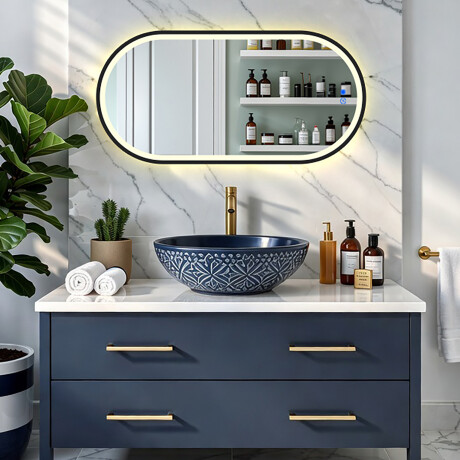 Ovaler LED-beleuchteter Spiegel in einem schwarzen Aluminiumrahmen #8