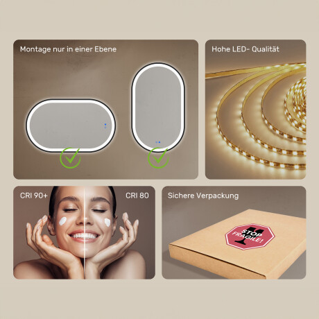 Ovaler LED-beleuchteter Spiegel – 50x80/50x100 cm in einem silbernen Aluminiumrahmen #7