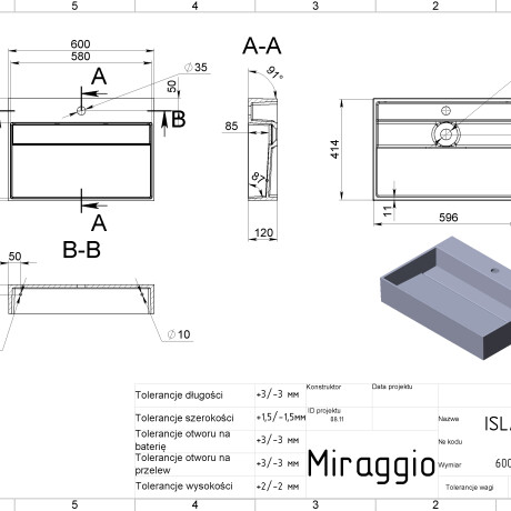 Waschbecken ISLAND 600 MIRASOFT #1