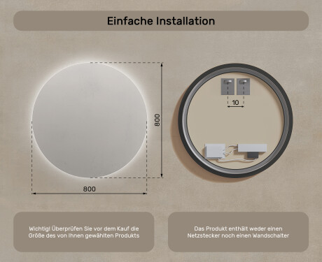 Runder Badspiegel mit LED Beleuchtung 80cm mit kaltem LED-Licht 7000K, warmem Licht 3000K oder neutralem Licht 4500K #7