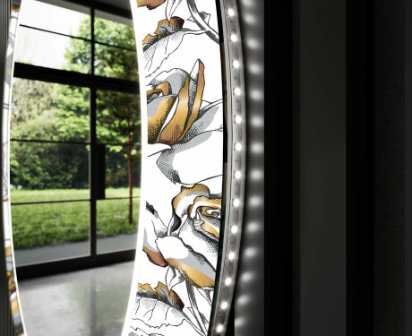Runder dekorativer Spiegel mit LED-Beleuchtung für den Flur - Golden Flowers #11