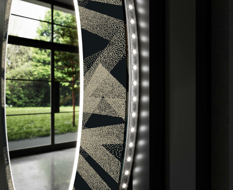 Runder dekorativer Spiegel mit LED-Beleuchtung für das Wohnzimmer - Dotted Triangles #11