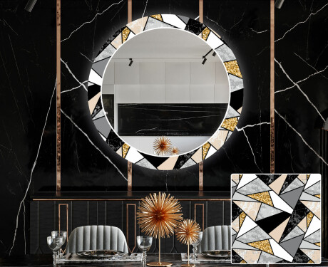 Runder dekorativer Spiegel mit LED-Beleuchtung für das Esszimmer - Marble Pattern
