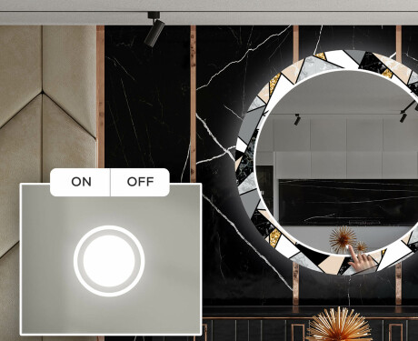 Runder dekorativer Spiegel mit LED-Beleuchtung für das Esszimmer - Marble Pattern #4