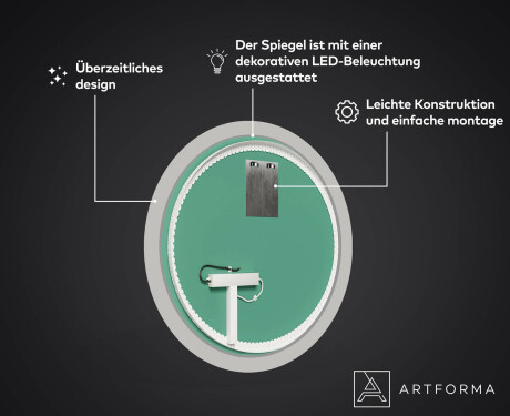 Runder dekorativer Spiegel mit LED-Beleuchtung für das Wohnzimmer - Leaves #3