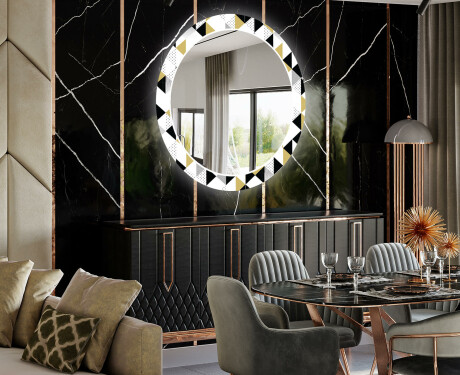 Runder dekorativer Spiegel mit LED-Beleuchtung für das Esszimmer - Geometric Patterns #2