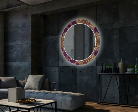 Runder dekorativer Spiegel mit LED-Beleuchtung für das Wohnzimmer - Gold Mandala #2