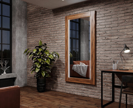 Vertikal rechteckig Wandspiegel LED mit rahmen Massivholz L225