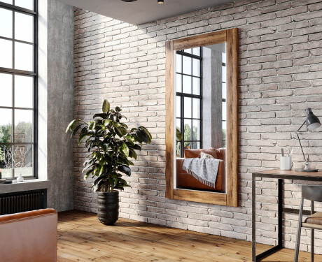 Vertikal rechteckig Wandspiegel LED mit rahmen Massivholz L225 #9