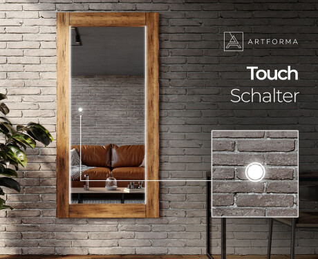 Vertikal rechteckig Wandspiegel LED mit rahmen Massivholz L225 #5