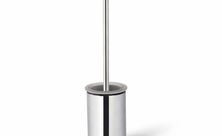 CLASSIC – Niedrige, freistehende Toilettenbürste / Metallbehälter, Glasaufsatz / Chrom