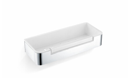 Korb 29 x 12 x 5,5 mit Zugband / polierter Stahl / weißer Kunststoffeinsatz