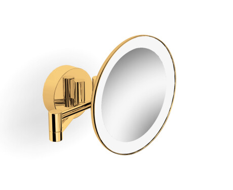 Kosmetikspiegel mit 3-facher Vergrößerung, rund, LED-Beleuchtung (warmes/kaltes Licht), schwenkbar, doppelter beweglicher Arm / goldglänzend