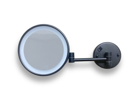 Kosmetikspiegel mit 3-facher Vergrößerung, rund, LED-Beleuchtung mit neutraler Lichtfarbe, schwenkbar, doppelter beweglicher Arm / mattschwarz