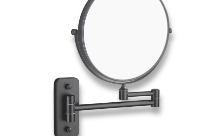 Kosmetikspiegel, gerade, 3-fache Vergrößerung, rund, schwenkbar, doppelter beweglicher Arm / mattschwarz