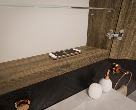 Badezimmerschrank mit LED-Spiegel L02 Emily 66,5 x 72 cm in der Farbe Oslo-Eiche #12