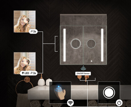 Badezimmerschrank mit LED-Spiegel L02 Emily 66,5 x 72 cm in der Farbe Oslo-Eiche #5