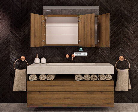 Hängender Badezimmerschrank mit LED-Spiegel L02 Emily 100 x 72 cm in der Farbe Oslo-Eiche #8