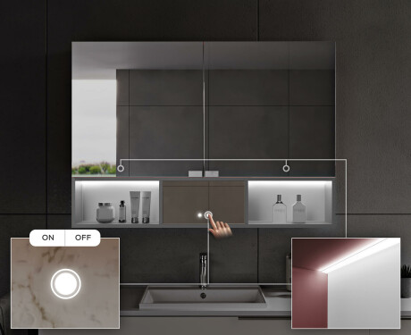 Bad Spiegelschrank Emma mit LED Beleuchtung - 2-türig 100 x 72cm #6