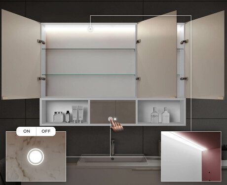 Bad Spiegelschrank Emma mit LED Beleuchtung - 3-türig 100 x 72cm #5