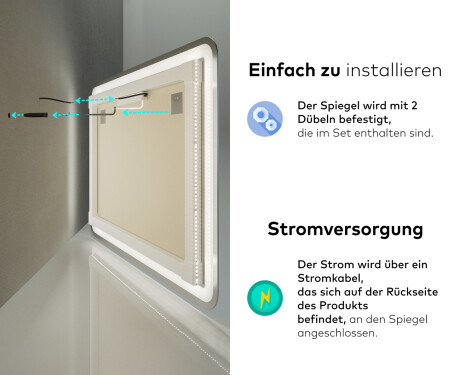 Abgerundeter Badspiegel mit LED Beleuchtung L142 #10