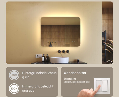 Abgerundeter Badezimmerspiegel mit LED-Beleuchtung, zweifarbig, Touch‑Schalter, Heizmatte #4
