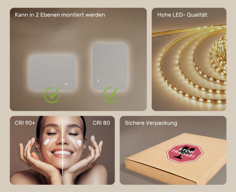 Abgerundeter Badezimmerspiegel mit LED-Beleuchtung, zweifarbig, Touch‑Schalter, Heizmatte #6