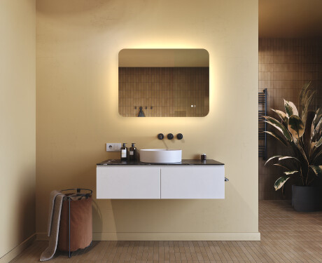 Abgerundeter Badezimmerspiegel mit LED-Beleuchtung, zweifarbig, Touch‑Schalter, Heizmatte #9